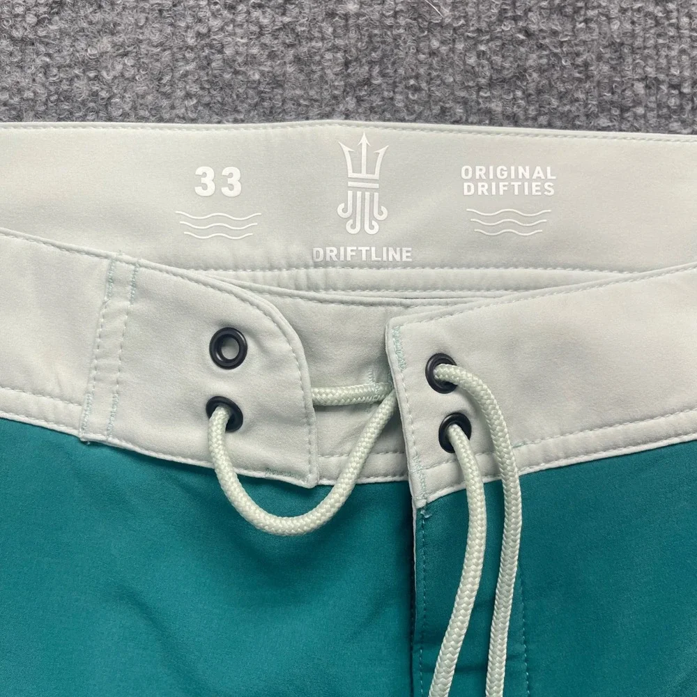 Driftline Original Drifties Board Shorts Mens 33 Teal Neoprene Lined Swim Trunks